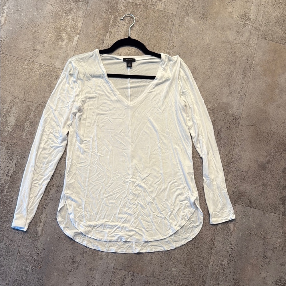 Halogen White V-Neck Long Sleeve Blouse